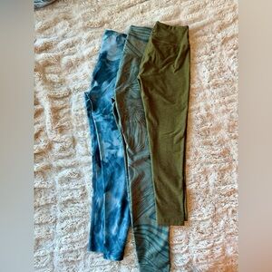 Beyond Yoga Blue and Olive Trio of  Leggings